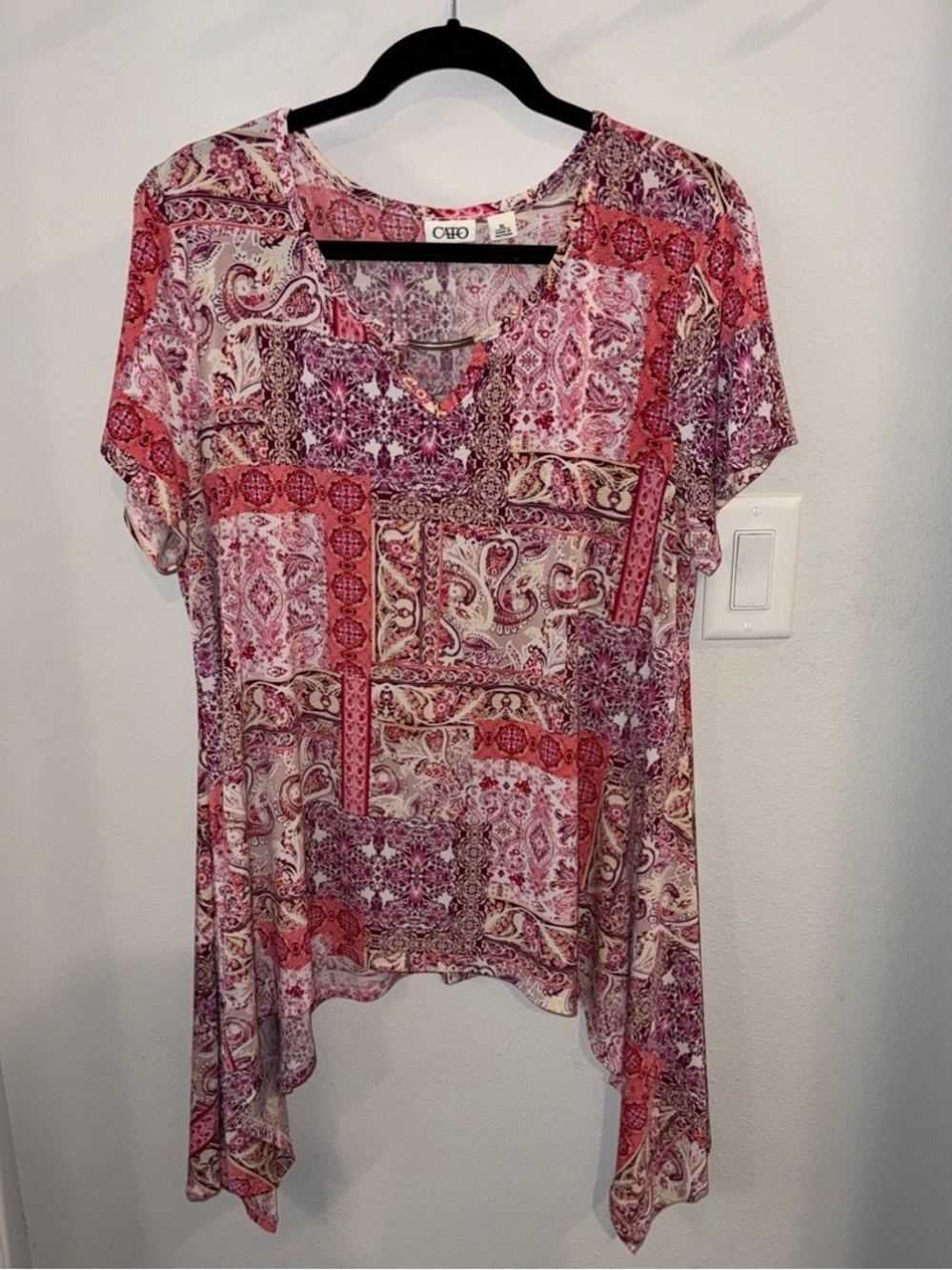 Cato Pink Patchwork V-Neck Short Sleeve Tunic